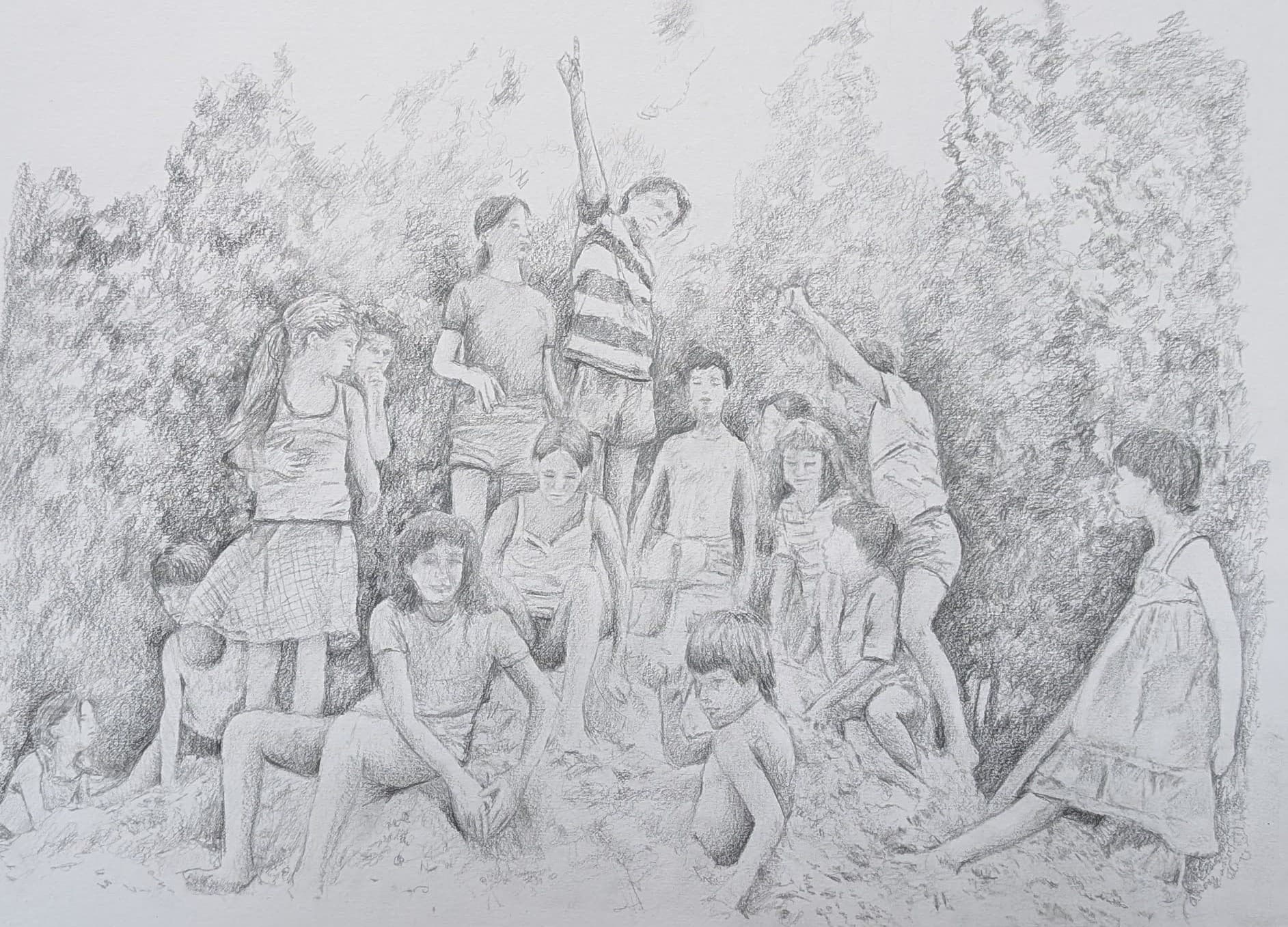 ילים בערימת החול - ציור בהכנה