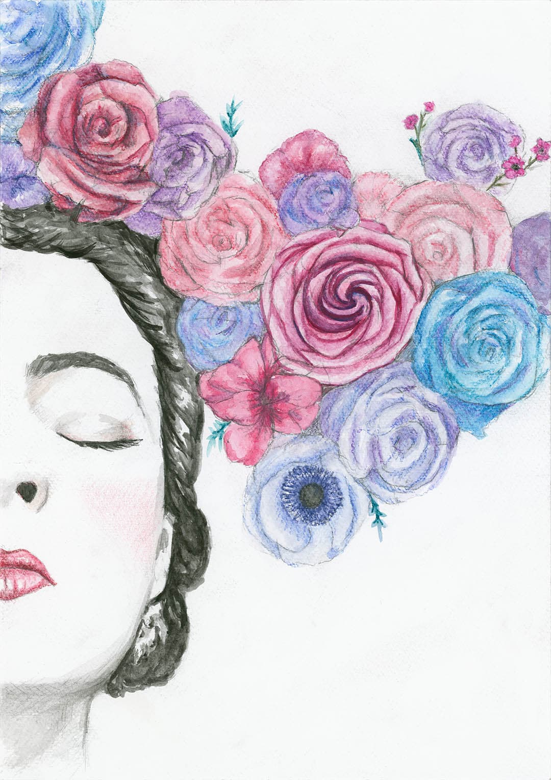 חצי פנים בפרחים- דיוקן עצמי